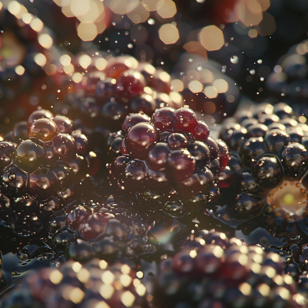 Close-up of A Freshly Watered Navaho Blackberries.